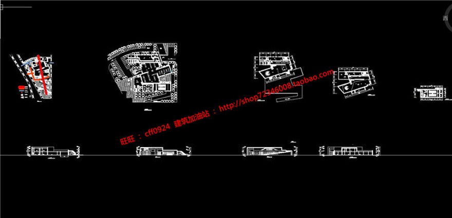 张高清展板排版博物文化休闲创意中心cad图纸平立剖