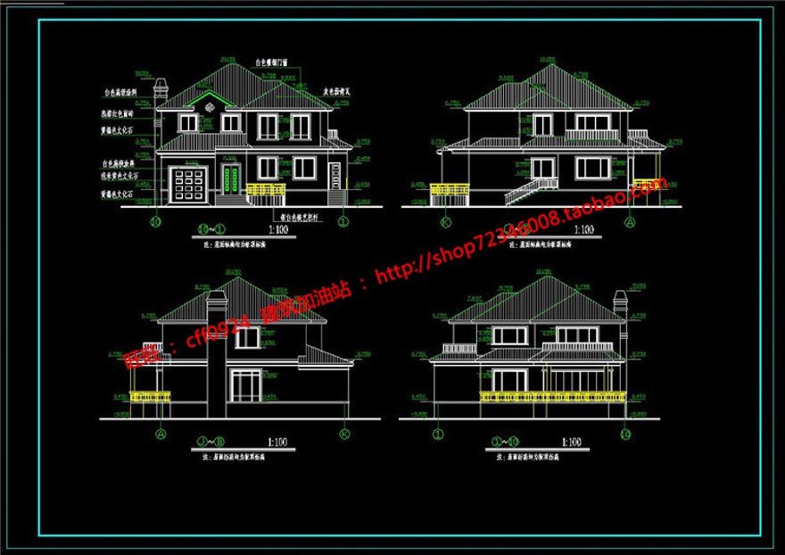 二层乡村小建设商业别墅庭院豪华独栋cad图纸平立剖效果图