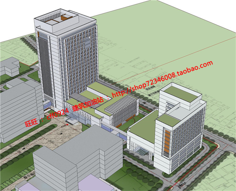 成套-人民医院门急诊办公楼住院病房楼CAD平立剖总平及SU建筑资源