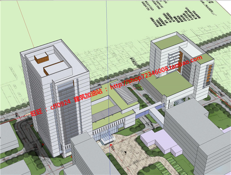 成套-人民医院门急诊办公楼住院病房楼CAD平立剖总平及SU建筑资源