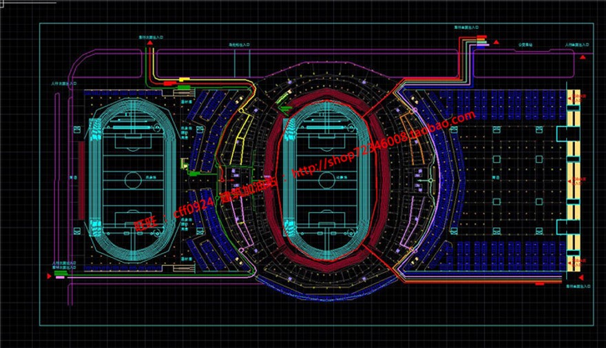 体育馆足球运动场cad图纸文本jpg效果图多媒体设计说明