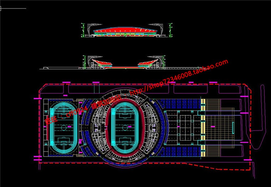 体育馆足球运动场cad图纸文本jpg效果图多媒体设计说明