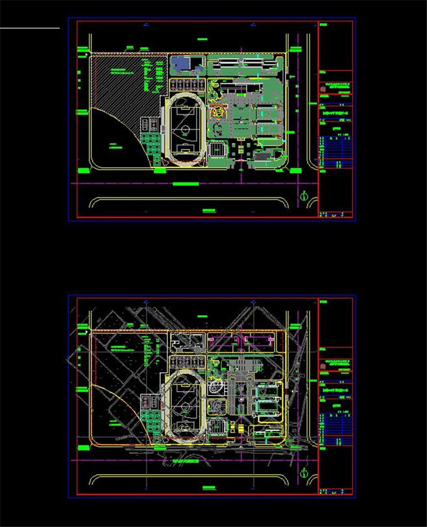 学校教育建筑方案设计总图规划cad图纸体育馆效果图