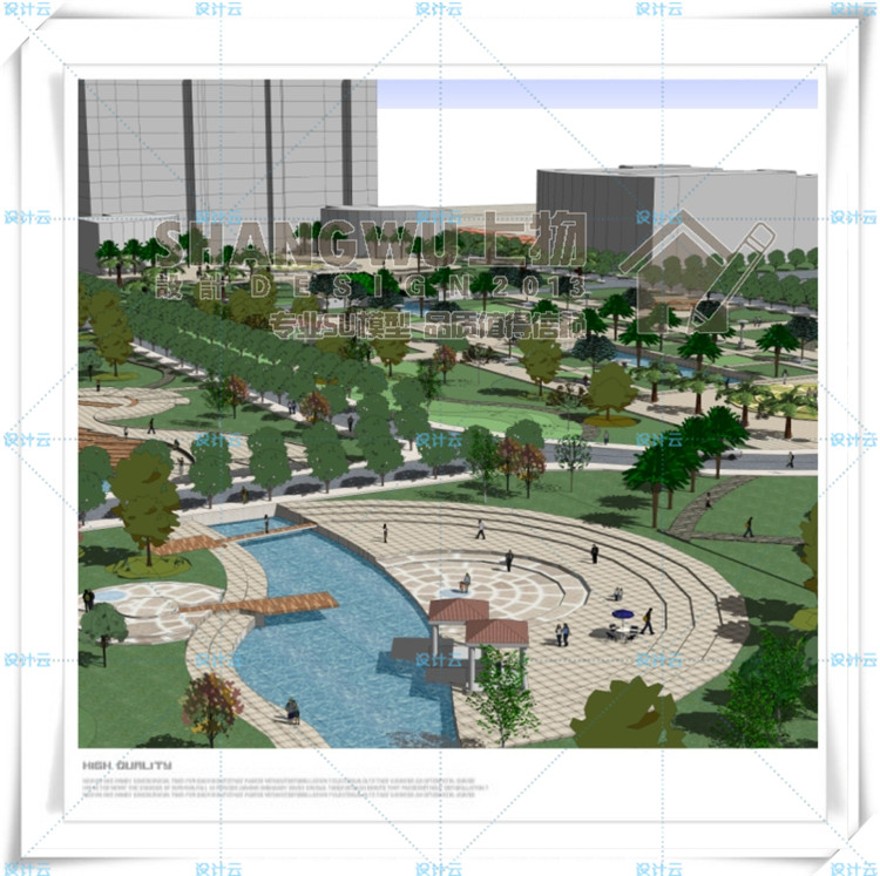 完整SU模型+CAD市民广场城市规划设计公园景观校园小广场游园集散