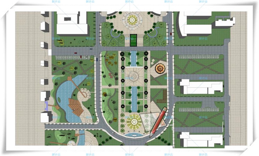 完整SU模型+CAD市民广场城市规划设计公园景观校园小广场游园集散