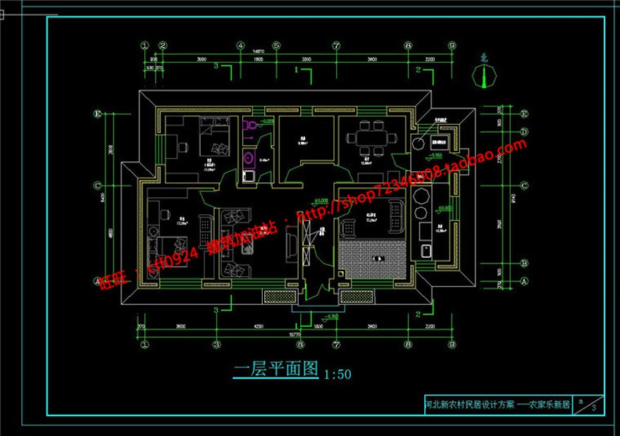 一套美丽新农村自建房屋商业别墅二层建筑施工结构CAD图纸