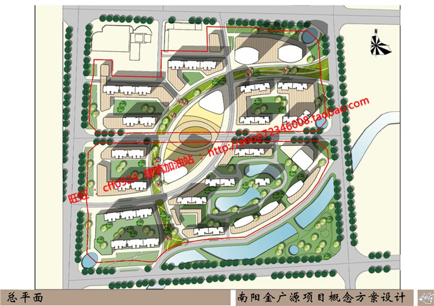 规模化密集小区规划居民服务区cad总图方案文本分析图