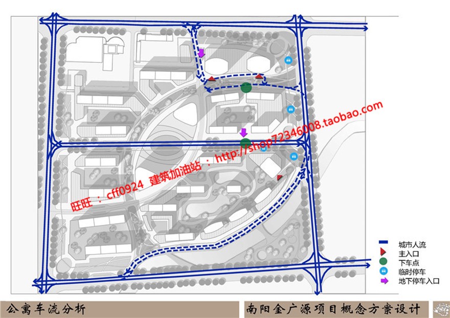 规模化密集小区规划居民服务区cad总图方案文本分析图