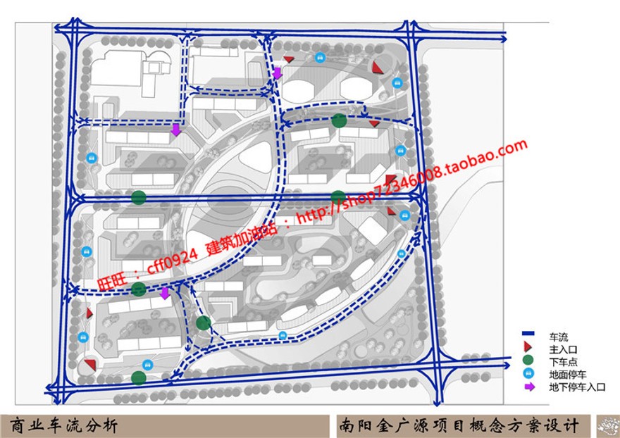 规模化密集小区规划居民服务区cad总图方案文本分析图