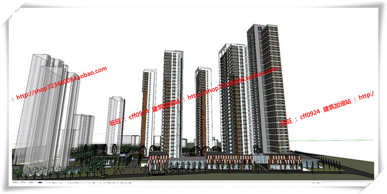 建筑图纸265无锡高层住宅住宅平立剖施工图小区规划cad图纸+SU模型+效建筑资源
