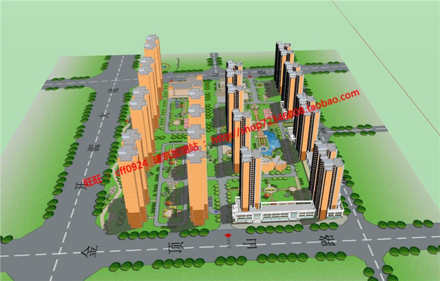 规模化生活住宅区住宅su模型效果图psd图纸cad彩平