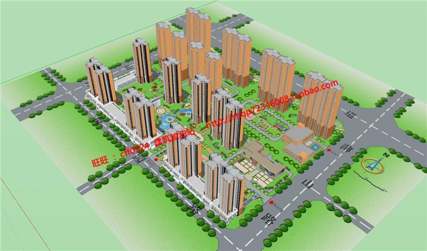 规模化生活住宅区住宅su模型效果图psd图纸cad彩平