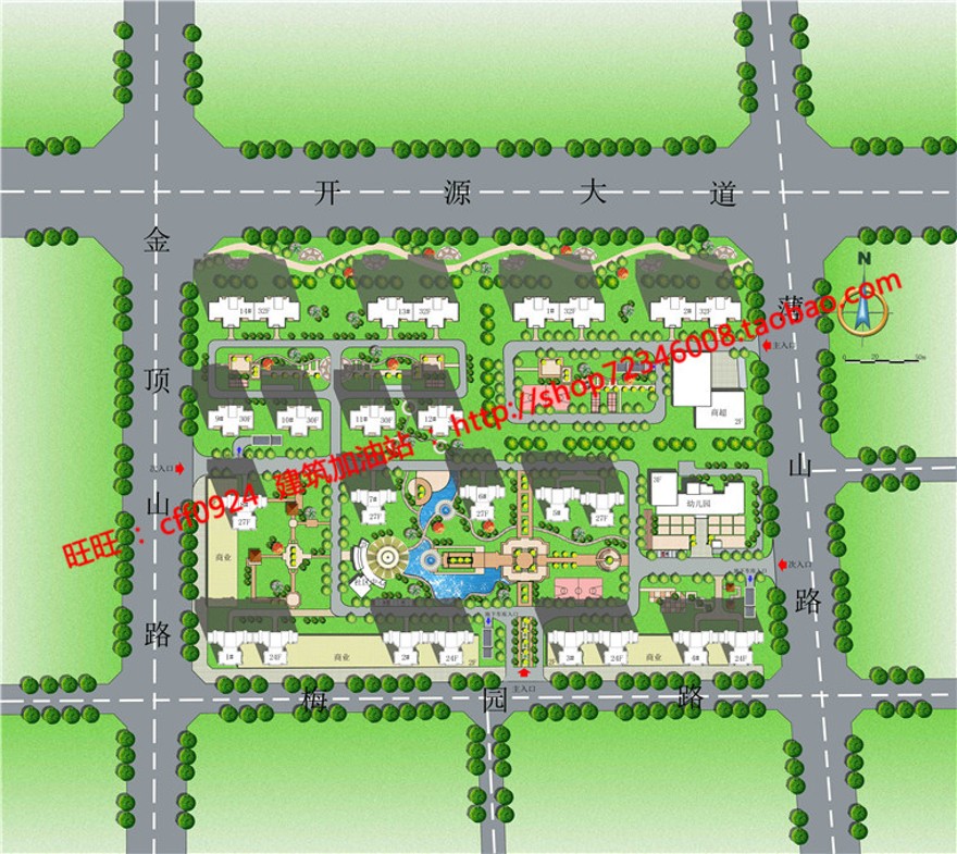 规模化生活住宅区住宅su模型效果图psd图纸cad彩平