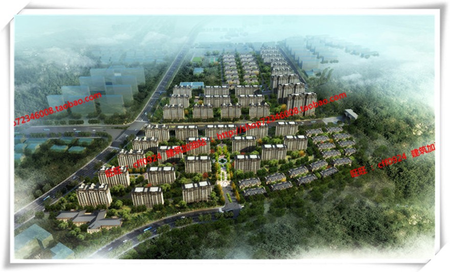 建筑图纸269红泽小区规划/住宅/商业别墅/住宅区规划SU+cad图纸+效果图