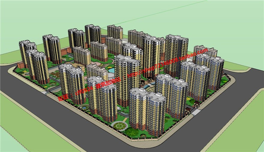 小区规划住宅区住宅设计有su模型效果图cad图纸彩平psd