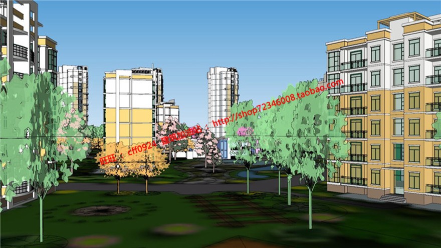 小区规划居住建筑cad总图su模型