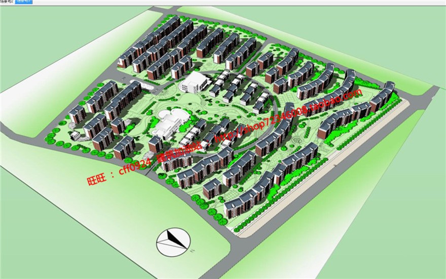 居住规划小区方案设计cad图纸su模型文本