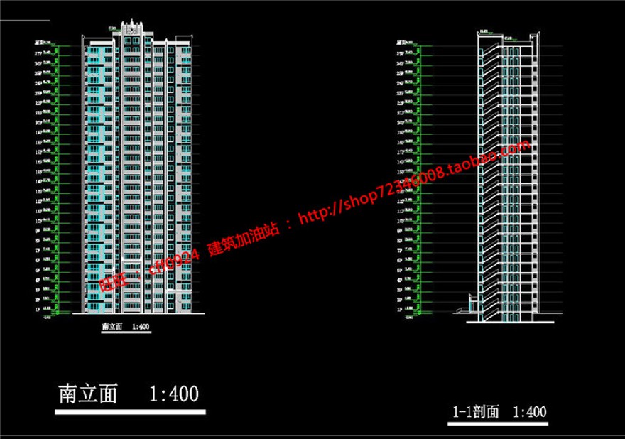 高层住宅建筑小区规划设计两地块cad总图平立剖效果图su建筑资源