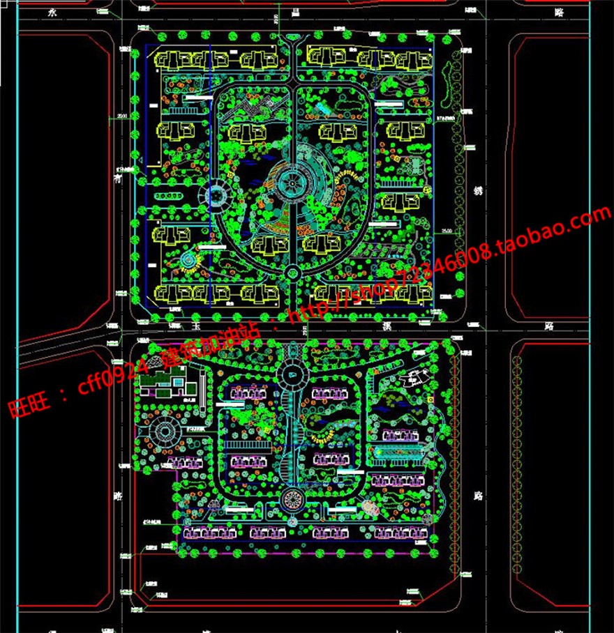 高层住宅建筑小区规划设计两地块cad总图平立剖效果图su建筑资源