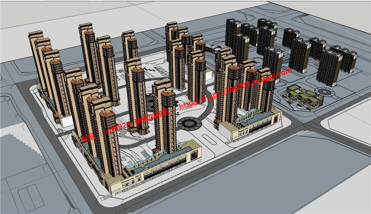 高层住宅建筑小区规划设计两地块cad总图平立剖效果图su建筑资源