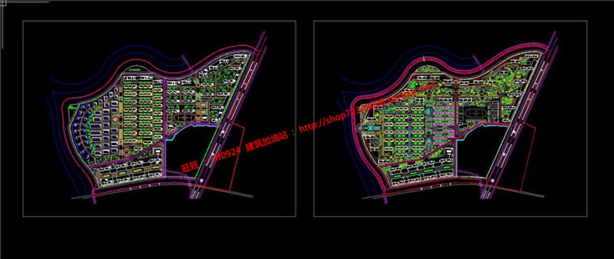 小区规划住宅区两不同方案cad总图彩色总平面