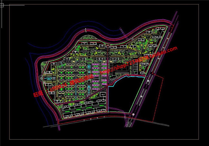 小区规划住宅区两不同方案cad总图彩色总平面