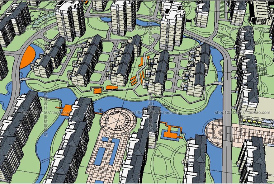 成套-住宅区规划设计cad总图户型+su模型+效果图