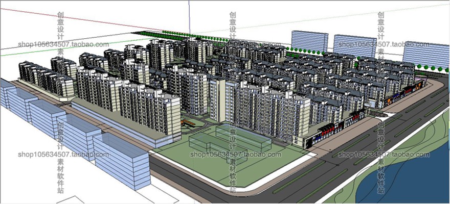 成套-住宅区规划设计cad总图户型+su模型+效果图