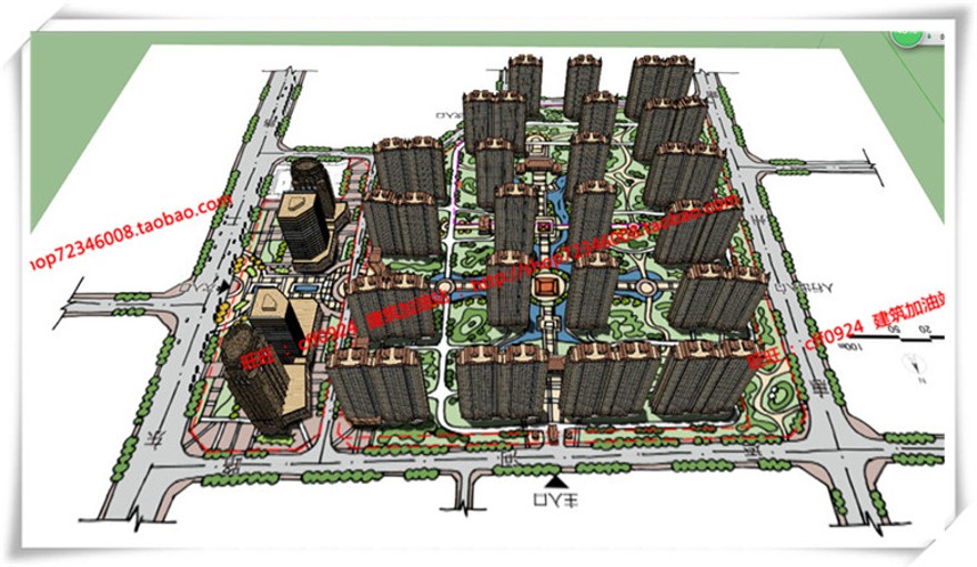 建筑图纸266小区规划方案文本包有SU模型+cad总图+PPT文本