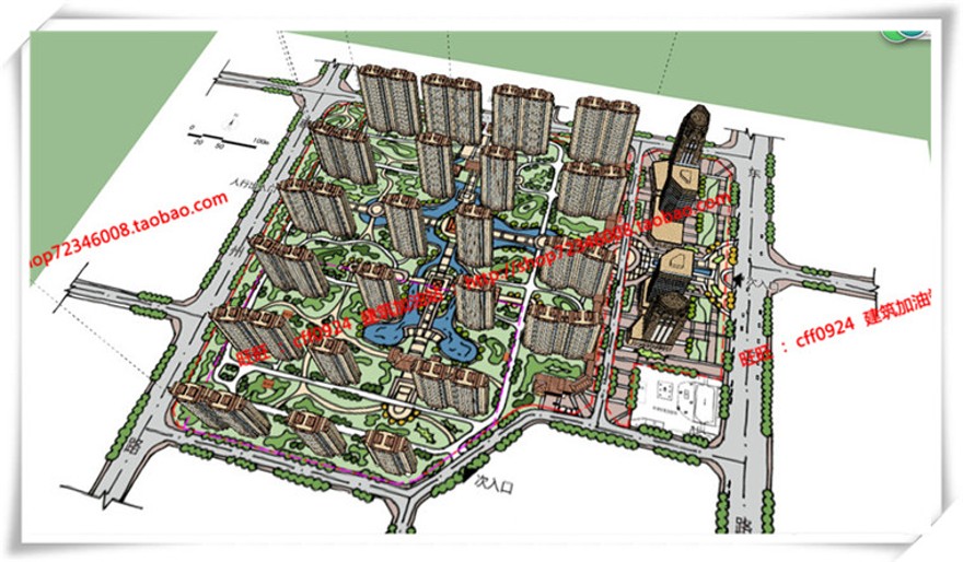 建筑图纸266小区规划方案文本包有SU模型+cad总图+PPT文本