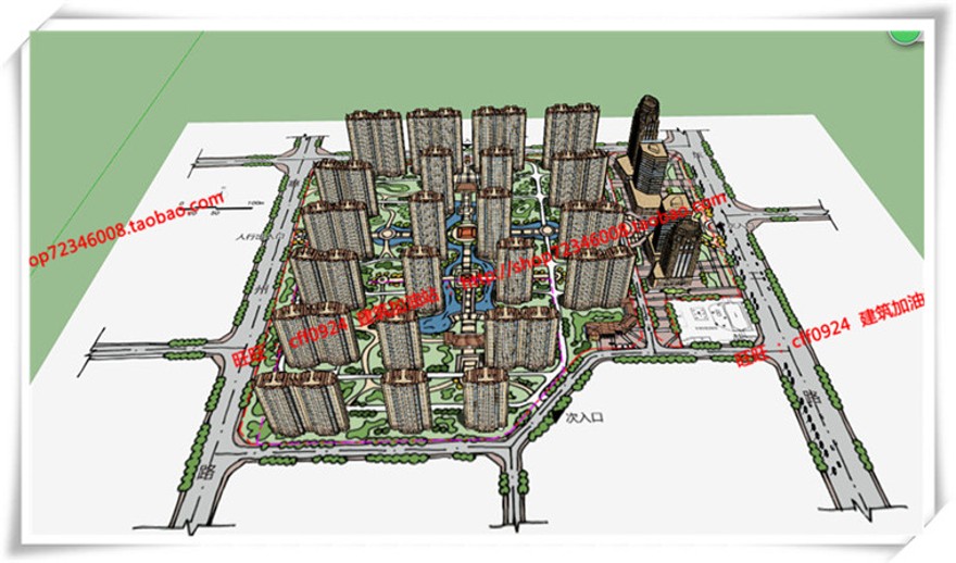 建筑图纸266小区规划方案文本包有SU模型+cad总图+PPT文本