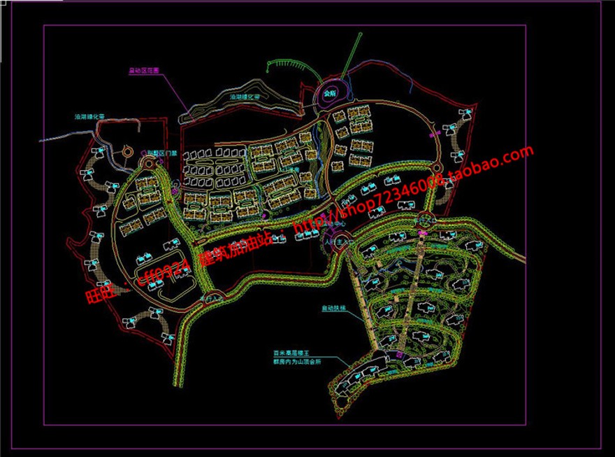 上地规模化商业别墅住宅区规划设计cad总图彩平图