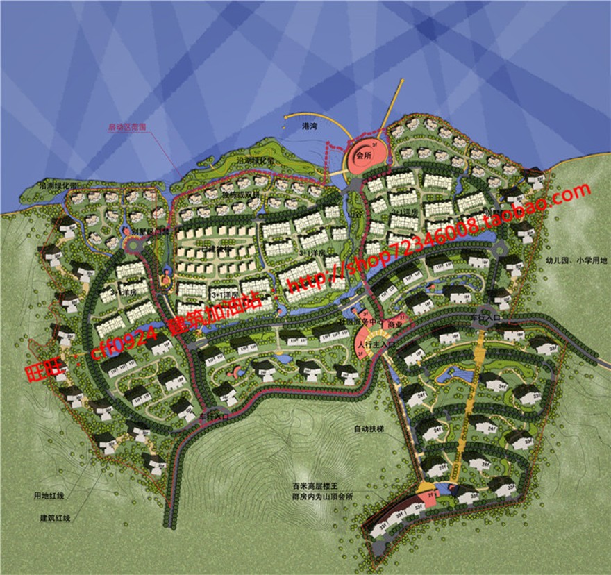 上地规模化商业别墅住宅区规划设计cad总图彩平图