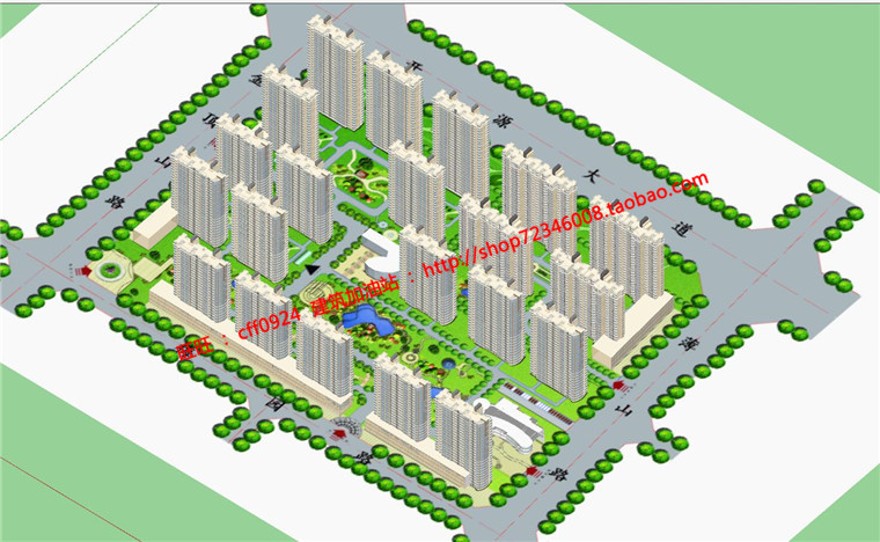 cad总图su模型效果图psd小区规划住宅区设计