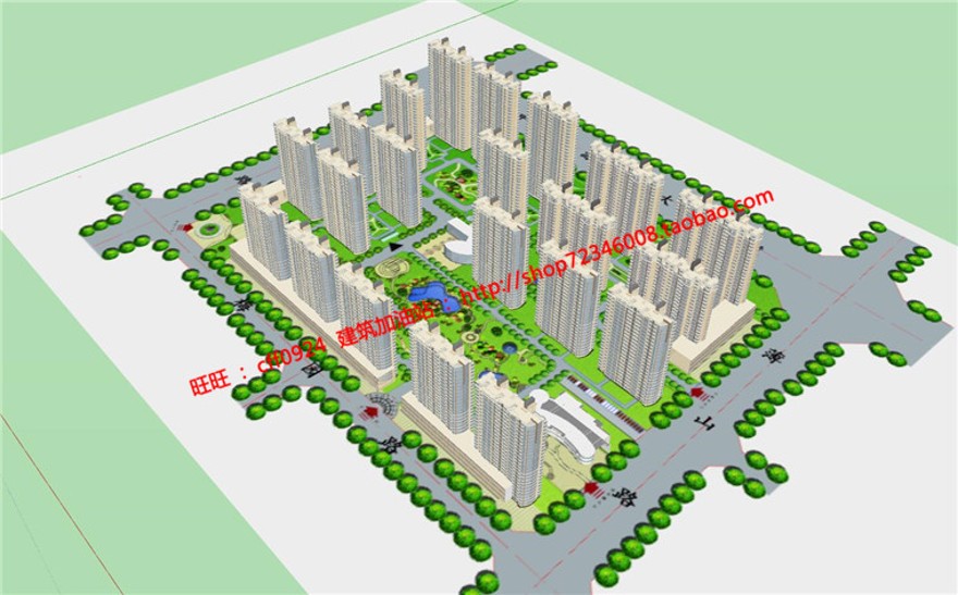 cad总图su模型效果图psd小区规划住宅区设计