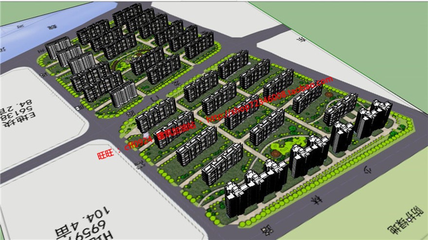 规划住宅设计cad总图su模型效果图总平psd