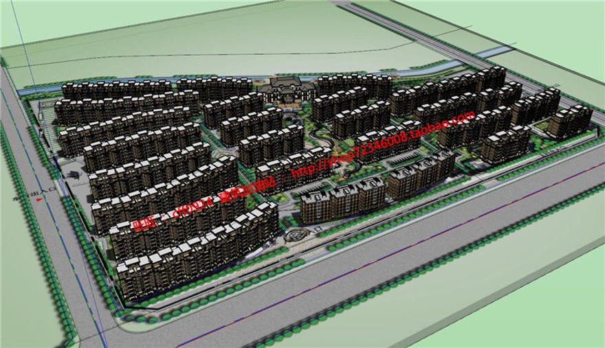 中式小区规划多层建筑方案设计cad总图su模型