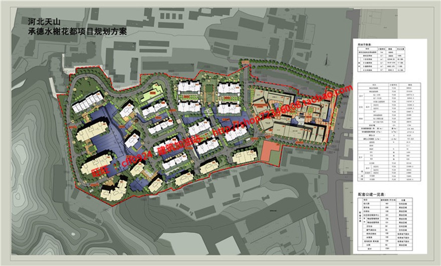 承德水榭花都小区规划方案设计cad图纸总图彩色平面图