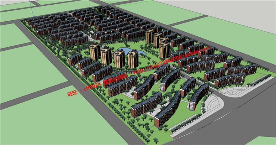 住宅区规划设计作业su模型+cad图纸+效果图+分析图