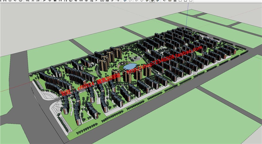 住宅区规划设计作业su模型+cad图纸+效果图+分析图