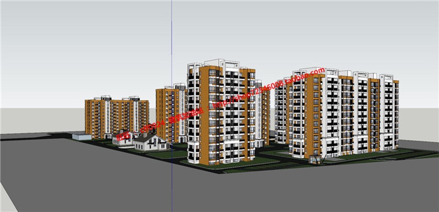 小型住宅区小区规划设计cad总图su模型及剖面设计图