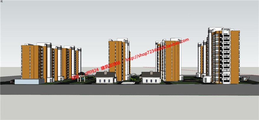 小型住宅区小区规划设计cad总图su模型及剖面设计图