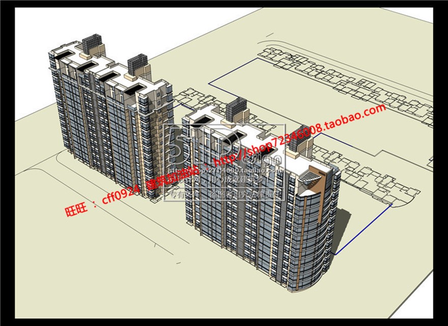 住宅区规划小区su模型效果图文本cad图纸总图户型