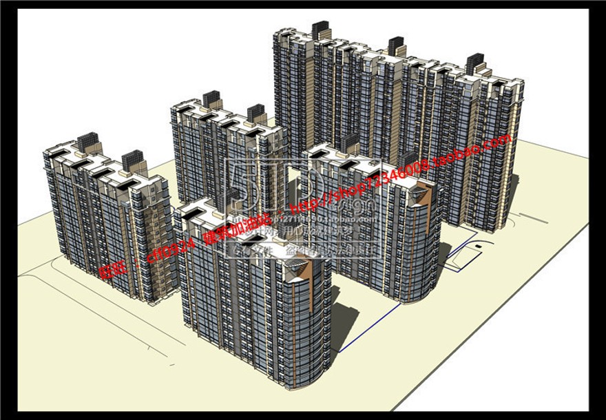 住宅区规划小区su模型效果图文本cad图纸总图户型