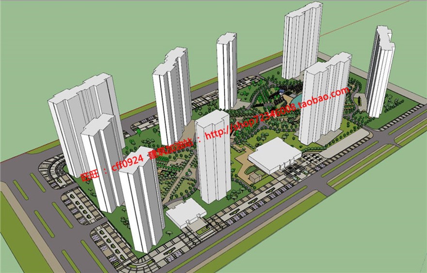 小区规划住宅区景观设计图纸cad总图su模型鸟瞰效果图