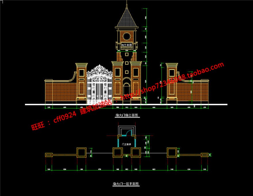 cad平面立面效果图设计全小区规划大门/门卫建筑方案建筑资源