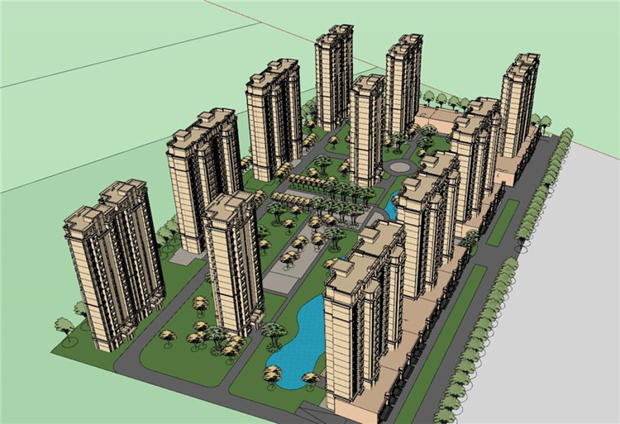 完整高层住宅建筑住宅小区规划设计全套su模型cad总图户型