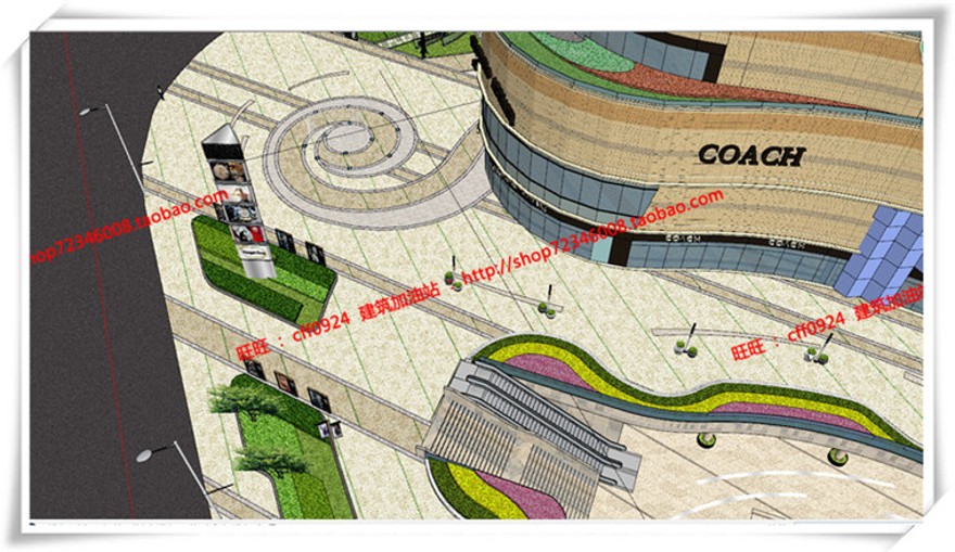 建筑图纸185景观设计/商业区景观广场/SU模型+cad图纸+效果图+文本