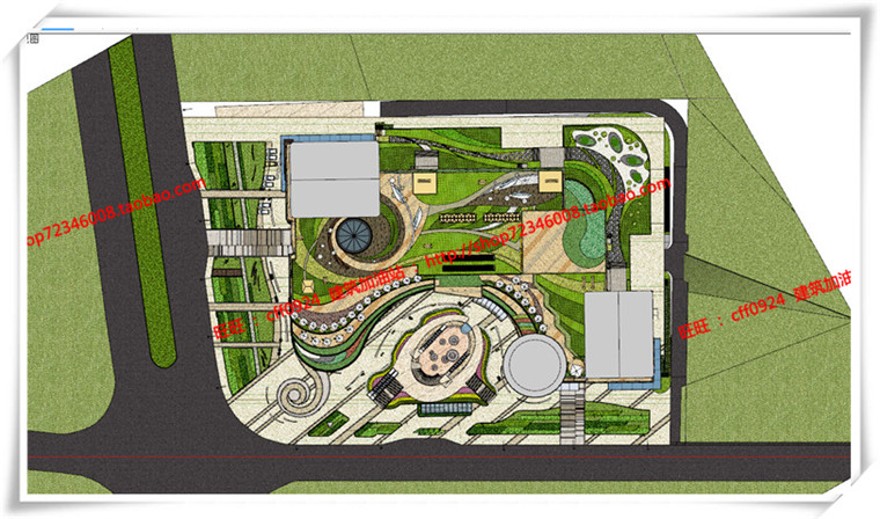 建筑图纸185景观设计/商业区景观广场/SU模型+cad图纸+效果图+文本