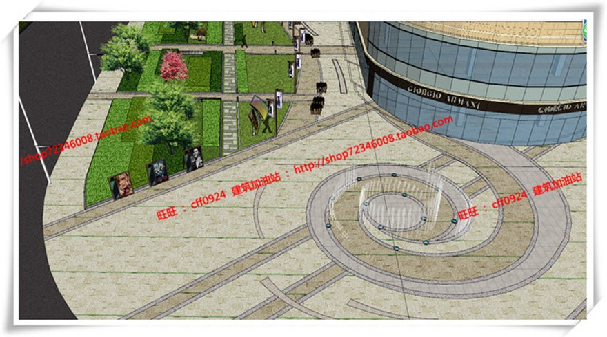 建筑图纸185景观设计/商业区景观广场/SU模型+cad图纸+效果图+文本